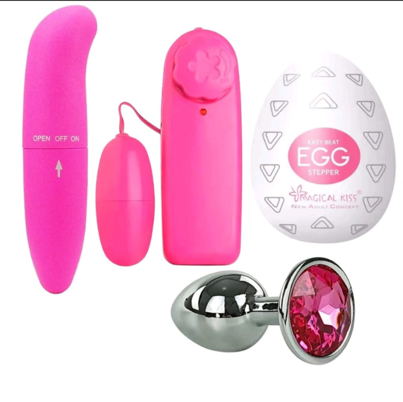 Kit Vibrador Feminino Ponto G + Plug Anal Egg + Masturbador Masculino + Vibrador Bullet